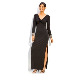 JS Boutique Embellished Cuff Long Sleeve Black Gown Dress. Size 4